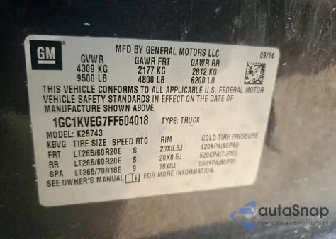 2015 Chevrolet Silverado K2500 Heavy Duty Lt из США, поврежденный, VIN 1GC1KVEG7FF504018